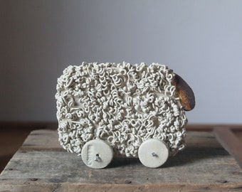 Ceramic Sheep on Wheels for Your Home -   Home Decor