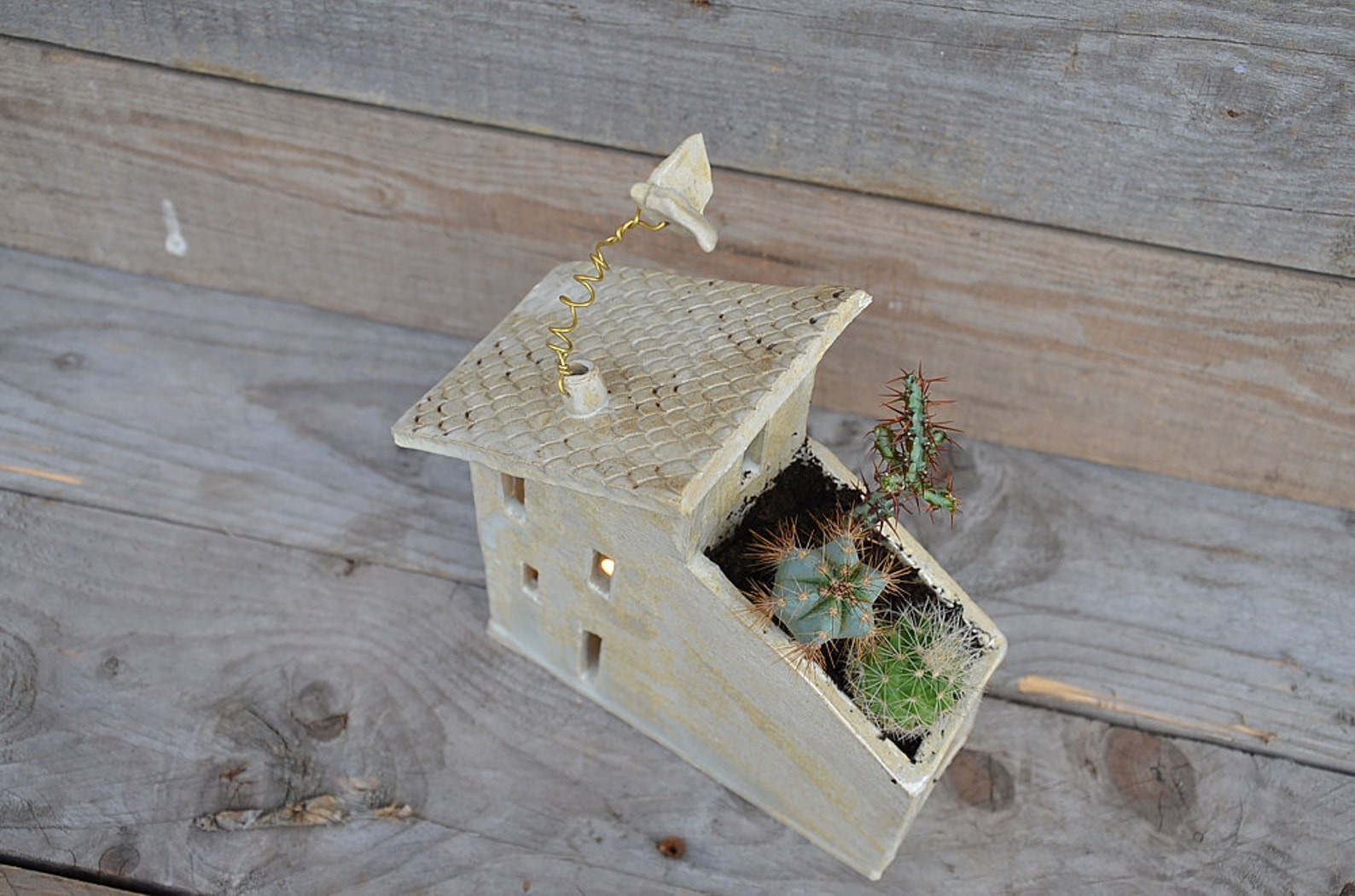 Big Tealight Holder and Planter House Stoneware Etsy