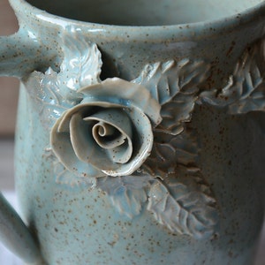 Alice no dot blue glaze tall Stoneware Teacup with roses in light blue without dots Handmade Ceramics image 4
