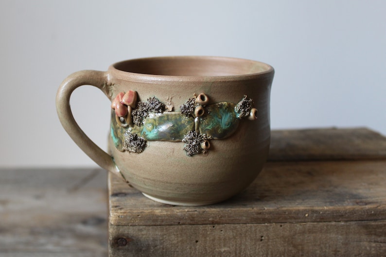 Stoneware Tea Cup with red mushrooms image 1