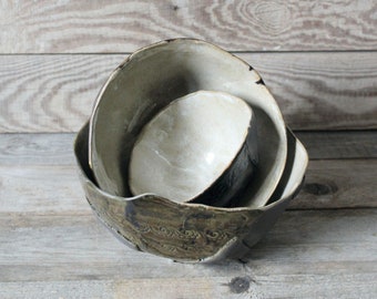 Frammenti - Set of 3  black stoneware bowls - MADE TO ORDER