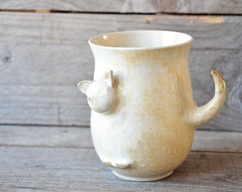 Kitten - Stoneware Cat- MADE TO ORDER - Tea Mug  in cream -Stoneware  - teacup