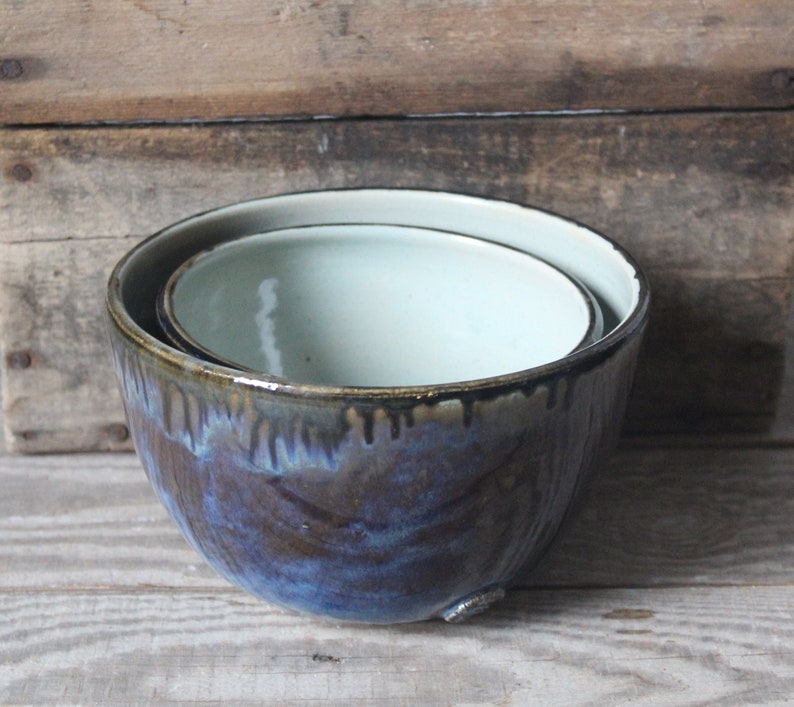 Set Ramen 2 bowl in blu Handmade Ceramics image 4
