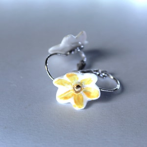 Yellow and gold  dangle drop earrings - Limoges porcelain