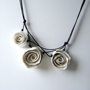 Porcelain Necklace Three White Porcelain Roses a Fresh Necklace from Italy Limoges Porcelain image 2