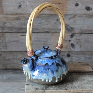 Freedom Blu glaze Teapot -  Black Stoneware teapot
