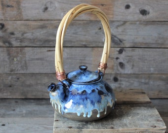 Freedom Blu glaze Teapot -  Black Stoneware teapot