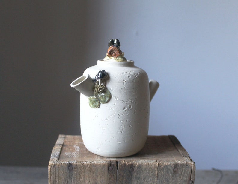 Stoneware Teapot with blu mushrooms and little snail MADE TO ORDER Stoneware Teapot 画像 1