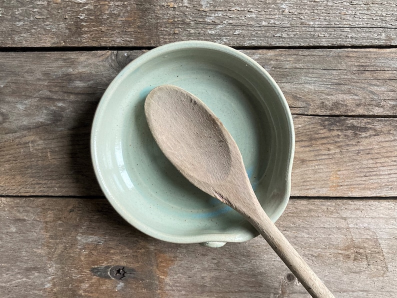 Spoon Rest in light granite blue - MADE TO ORDER - Stoneware Ceramic Pottery 