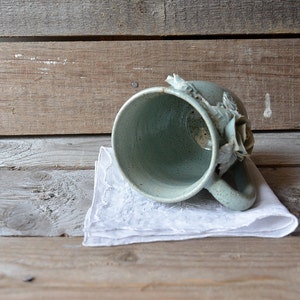 Alice no dot blue glaze tall Stoneware Teacup with roses in light blue without dots Handmade Ceramics image 3