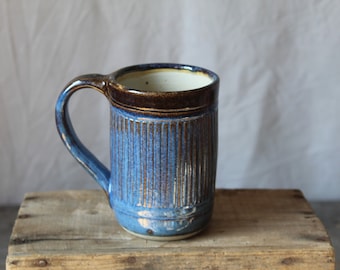 Ribbed blue- beer mug for 400 ml  - tea cup