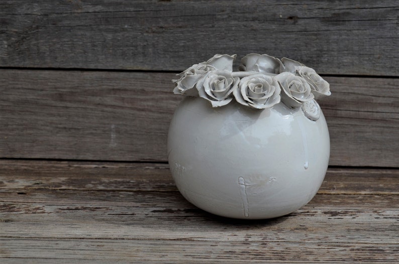 Stoneware white Vase with roses Wheel thrown Stoneware Vase image 1