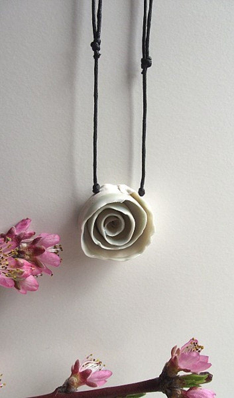 White Porcelain Rose Necklace image 1