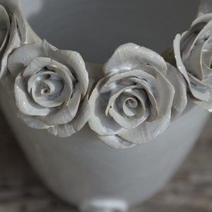 Stoneware white Vase with roses Wheel thrown Stoneware Vase image 5