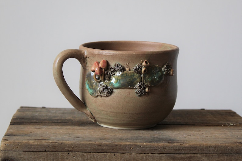 Stoneware Tea Cup with red mushrooms image 2