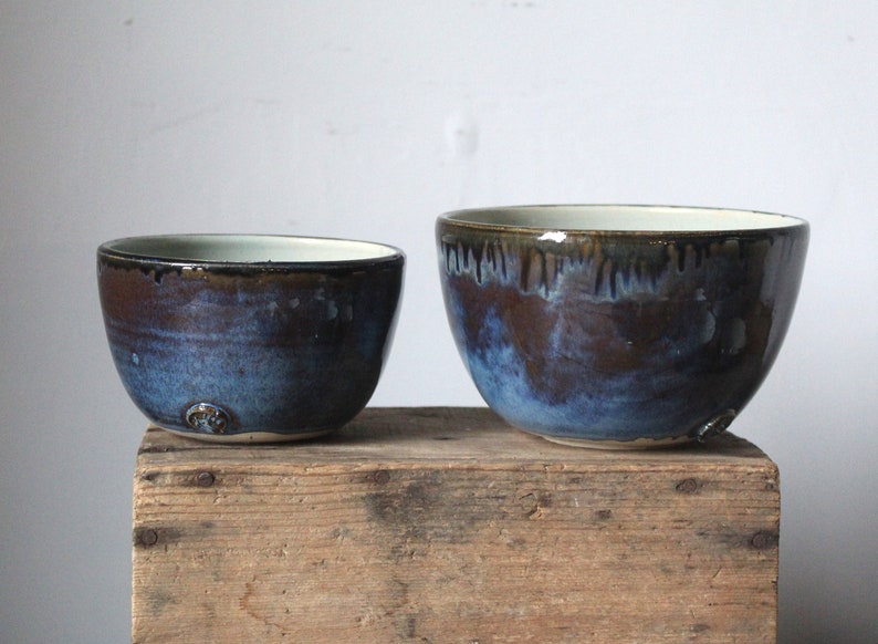 Set Ramen 2 bowl in blu Handmade Ceramics image 1