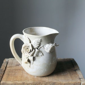 Alice in wonderland Milk pitcher with roses -  MADE TO ORDER - ivory glaze - Stoneware