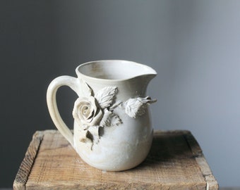 Alice in wonderland Milk pitcher with roses -  ivory glaze - Stoneware