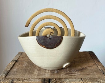 White and brown  Stoneware Bowl  for mosquito killer spiral (zampirone)-  Handmade Ceramics  - Stoneware -