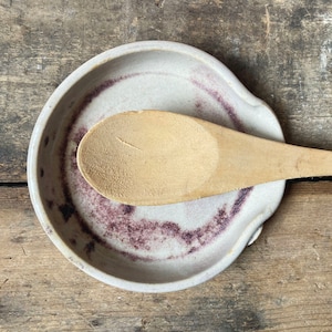 Stoneware Spoon rest  in white with red crystals - MADE TO ORDER