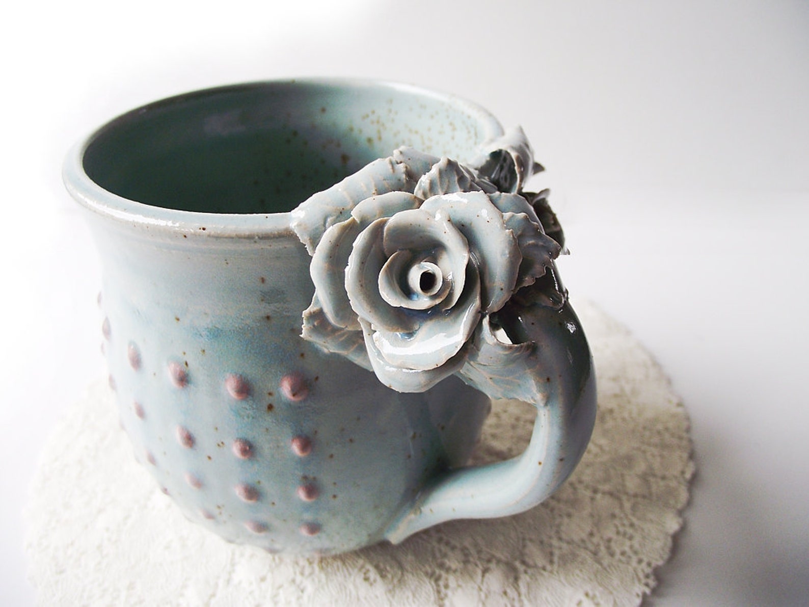 Stoneware Tea Cup With Roses Handmade Ceramics Stoneware Etsy