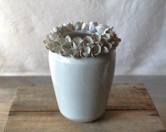 Hydrangea with birds - Stoneware Vase -  Handmade Ceramics