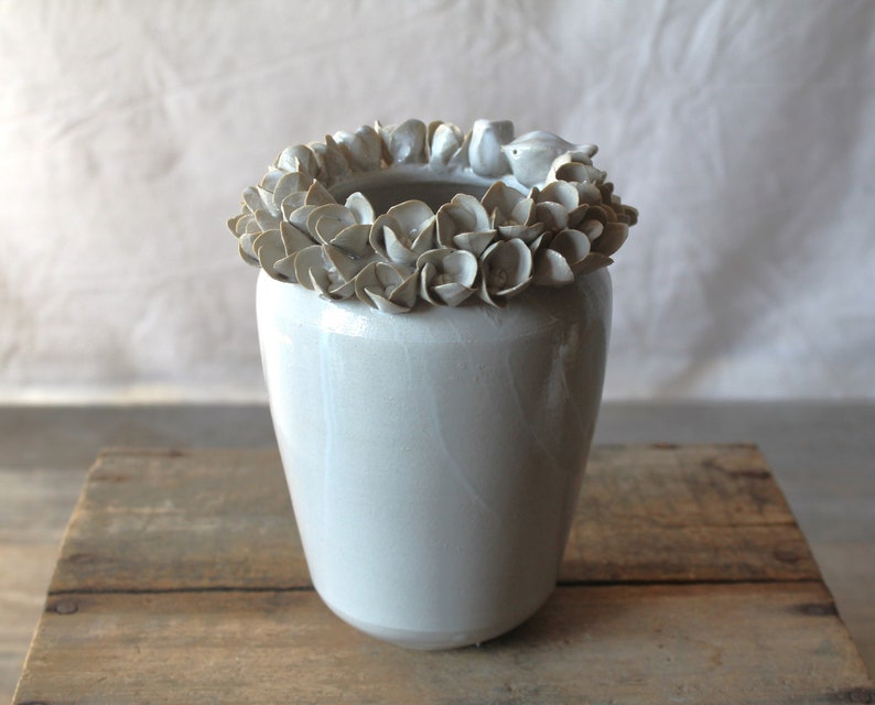 Hydrangea with birds Stoneware Vase Handmade Ceramics image 1