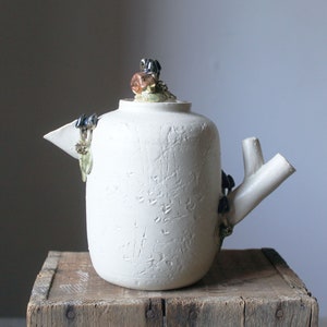 Stoneware Teapot with blu mushrooms and little snail MADE TO ORDER Stoneware Teapot 画像 2