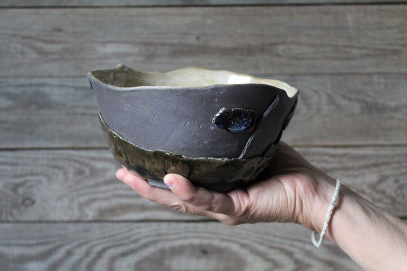 Frammenti Medium black stoneware bowl MADE TO ORDER image 1
