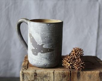 Stoneware Tea Cup  "The eagle in the snow" -