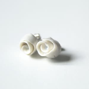 White porcelain rose pin earrings - Limoges porcelain