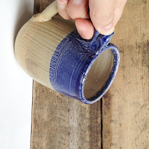 Mug Men Coffee Tea Cup Handmade Ceramics dudes gift for him  - Stoneware Mug - Blu and Brown