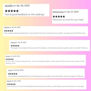 Puede incluir: Imagen de rese&ntilde;as de clientes con calificaciones de cinco estrellas. Las rese&ntilde;as incluyen frases como "Comentarios r&aacute;pidos y buenos", "&iexcl;Muchas gracias por tu ayuda!" y "Cada lectura que tuve se present&oacute; de una manera muy hermosa."