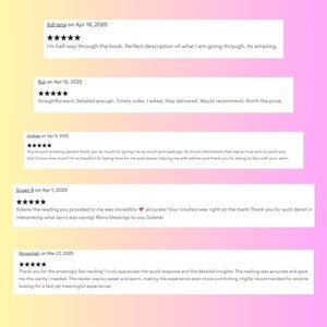 Puede incluir: Imagen de rese&ntilde;as de clientes con valoraciones por estrellas y texto. Las rese&ntilde;as est&aacute;n sobre fondos rectangulares con un degradado rosa y amarillo. Las rese&ntilde;as est&aacute;n fechadas entre marzo y abril de 2025.