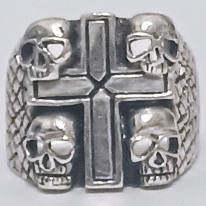 Sterling Silver Skulls & Cross Ring