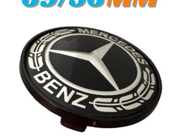 4 Stück 69 mm / 56 mm Mercedes Benz Radnabenabdeckungen mit BLACK LAUREL
