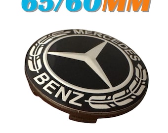 4 Stück 65 mm / 60 mm Mercedes Benz Radnabenabdeckungen mit SCHWARZER LORBEER
