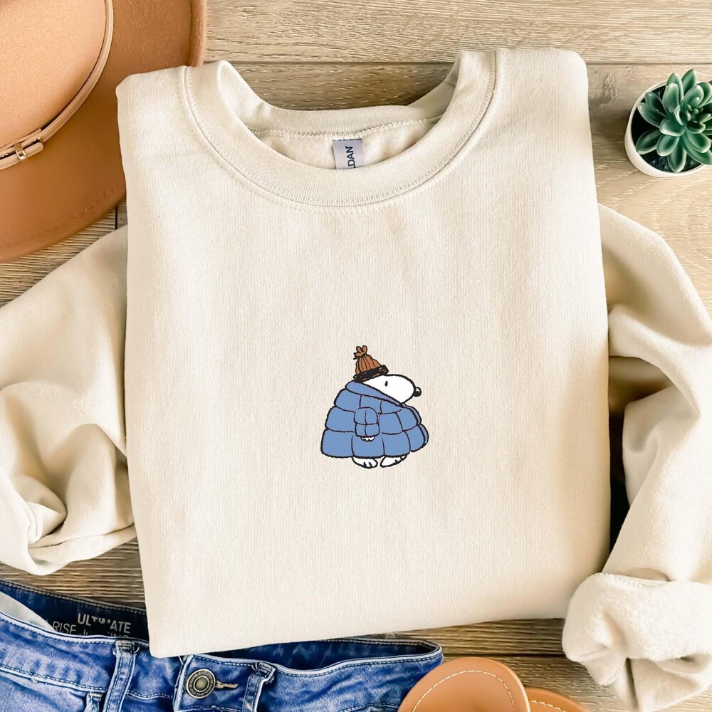 Cute Dog Shirt Snoopy Puffer Jacket Hoodie, Snoopy Sweatshirt, Snoopy Winter Shirt, Snoopy Christmas Crewneck, Cute Christmas Dog Lover Gift     Dtf Print Women Sweatshirt Gifts For Day Blueshirtfarm