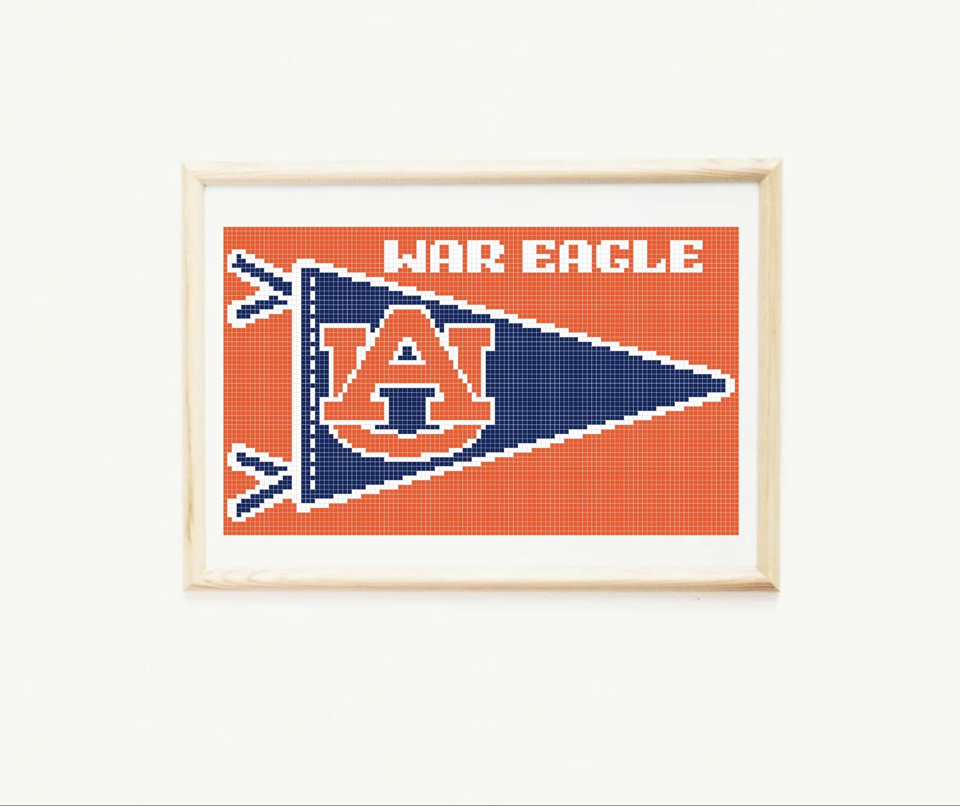 PDF Needlepoint & Cross Stitch Digital Pattern - Auburn University College Pennant "War Eagle"