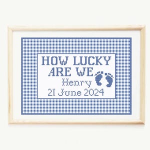 CUSTOM PDF Needlepoint & Cross Stitch Digital Pattern - Customized Baby Boy Nursery Decor with Name and Birth Date Personalization
