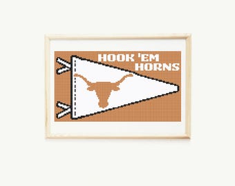 PDF Needlepoint & Cross Stitch Digital Pattern - University of Texas at Austin UT Austin College Pennant "Hook 'Em Horns"