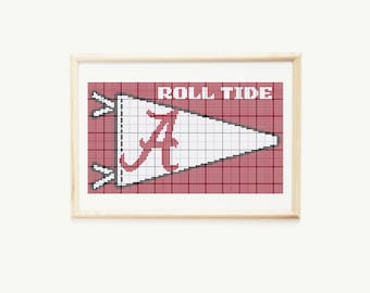 PDF Needlepoint & Cross Stitch Digital Pattern - University of Alabama Crimson Tide College Pennant "Roll Tide"