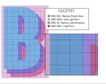 Schema digitale PDF per ricamo a punto croce - Alfabeto, serie di lettere "B"