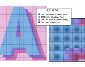 Schema digitale PDF per ricamo a punto croce - Serie alfabeto/lettere "A"