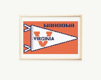 PDF Needlepoint & Cross Stitch Digital Pattern - University of Virginia UVA College Pennant "Wahoowa"