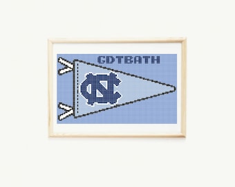 PDF Needlepoint & Cross Stitch Digital Pattern - UNC Carolina College Pennant "GDTBATH"