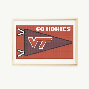 PDF Needlepoint & Cross Stitch Digital Pattern - Virginia Tech VT College Pennant &quot;Go Hokies&quot;