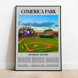 Comerica Park Poster,  Detroit Tigers Print, Baseball Fans, Baseball Poster, Gift For Him, Sports Fan Gift