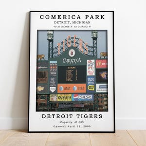 Comerica Park Poster,  Detroit Tigers Print, Baseball Fans, Baseball Poster, Gift For Him, Sports Fan Gift