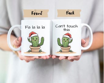Cactus Mug Funny Cactus Christmas Joke Double Sided 11oz Ceramic Succulent Coffee Cup Fa La La La Can't Touch This